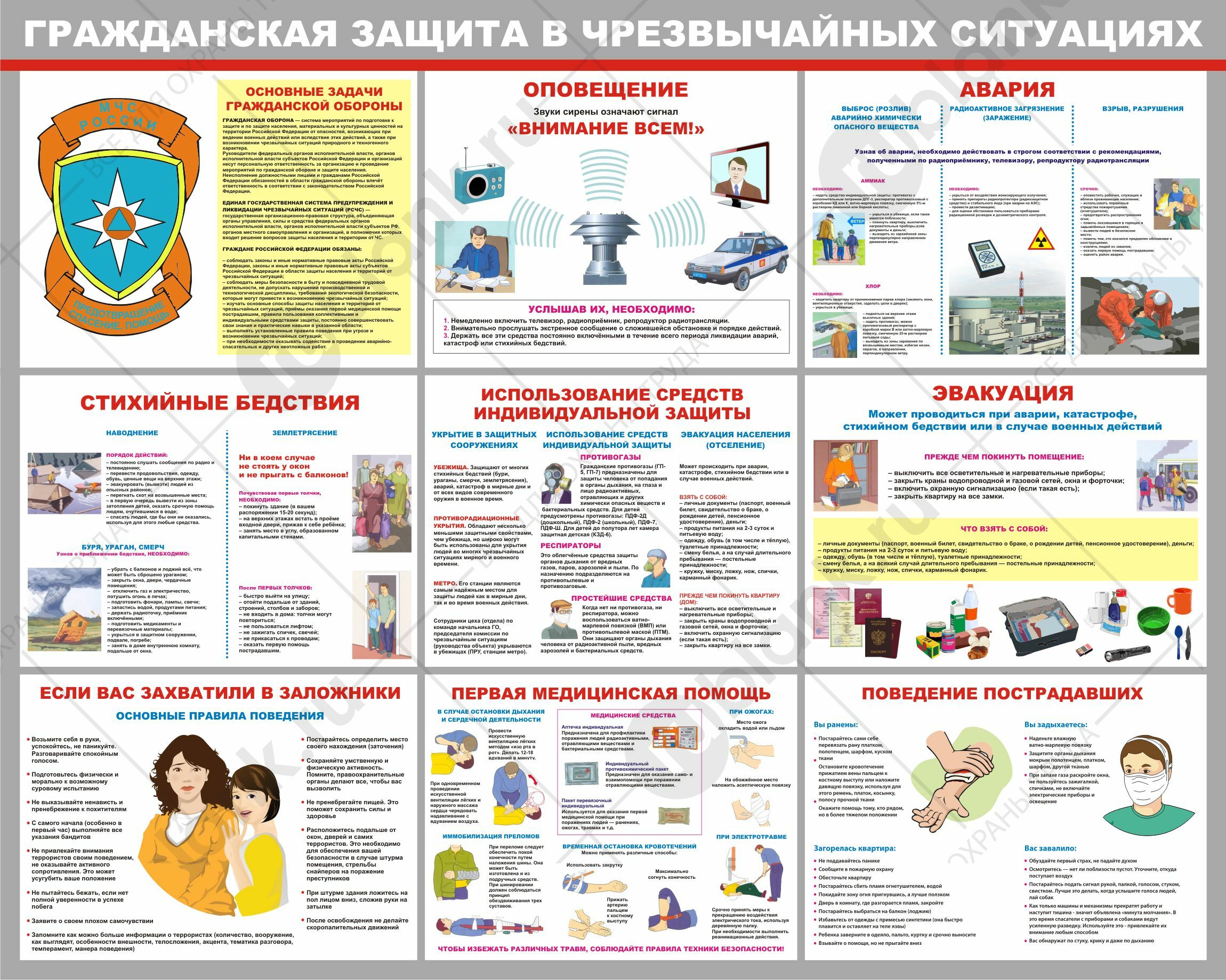 Плакат "Гражданская защита в чрезвычайных ситуациях" 104х83 см