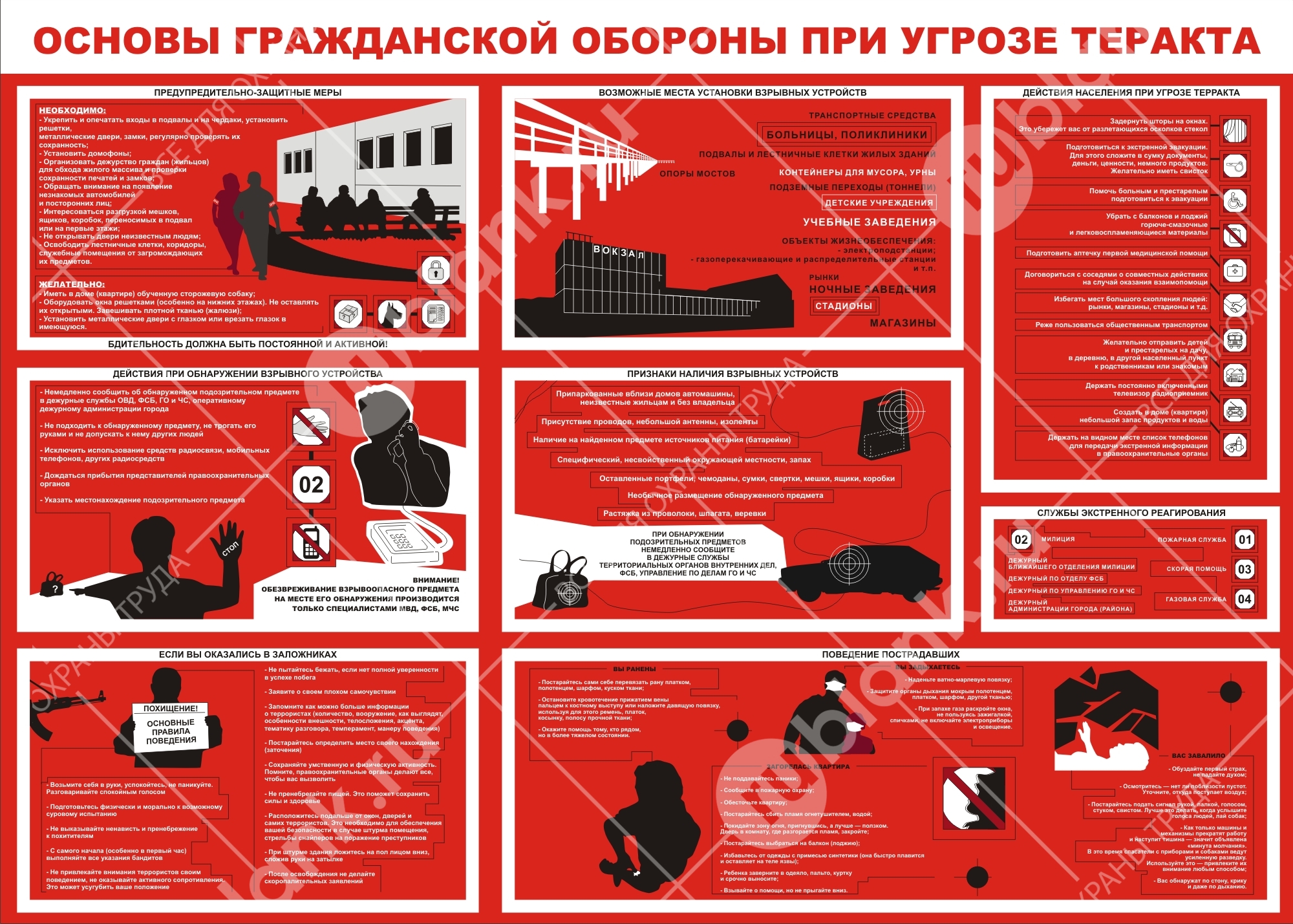 Плакат "Основы гражданской обороны при угрозе теракта" 