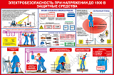 Плакат "Электробезопасность при напряжении до 1000 В. Защитные средства" 84х57 см